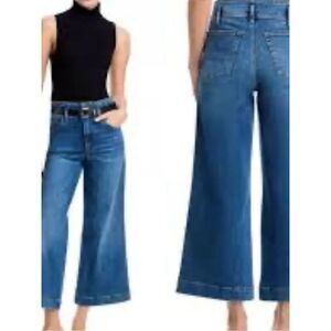 Oat New York Wide-Leg Cropped Jeans - Blue Denim